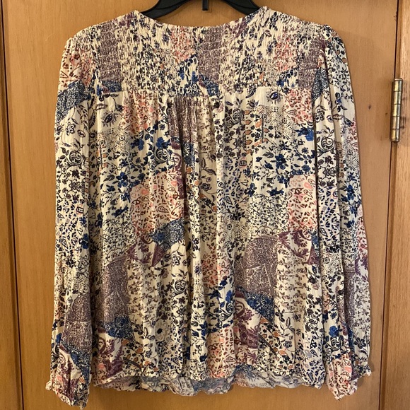 Knox Rose Floral Smocked Faux Wrap Top Blouse Long Sleeve Rayon Size XXL - Picture 9 of 11